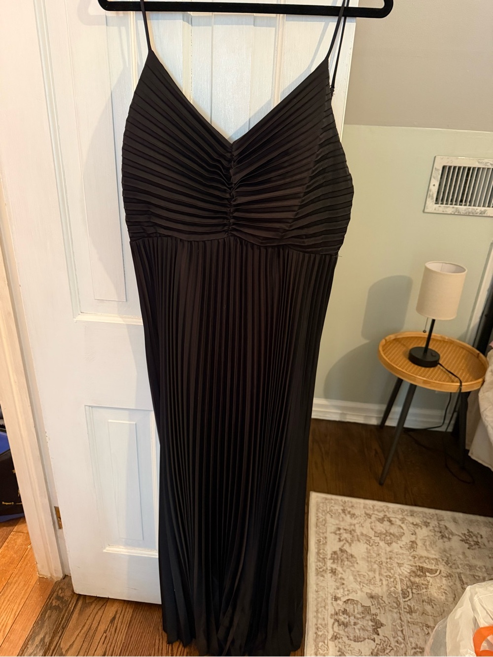 Vici Black Pleated V-Neck Spaghetti Strap Maxi Dress